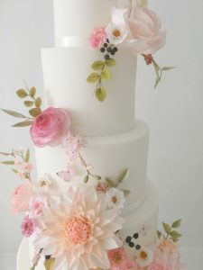 wedding cake with handmade sugar flowers